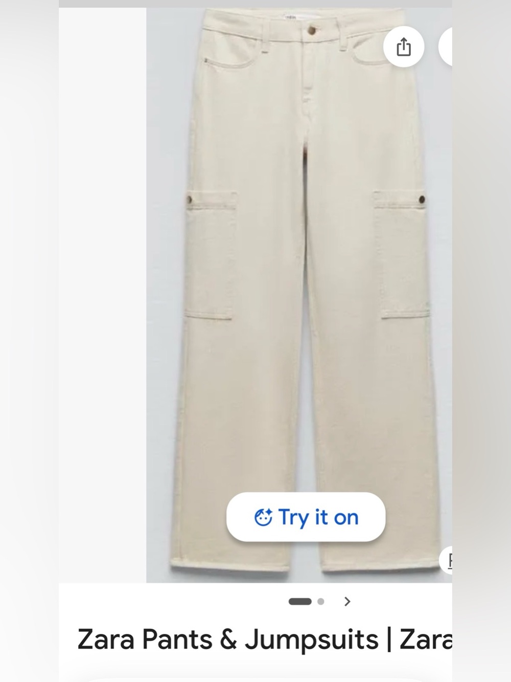 Zara Z1975 Straight Cargo Jeans in cream size 0